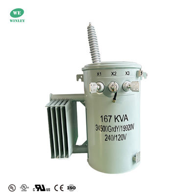 comprar Transformadores de distribución sumergidos en aceite de fase única estándar ANSI de 167KVA 34500V a 120V Doble enrollamiento Fabricación en línea