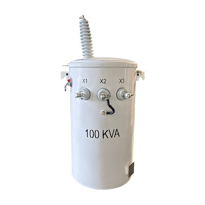 Transformador de polo de potencia de fase única de 100 KVA Tipo de aceite Doble enrollamiento 34,5KV a 120V