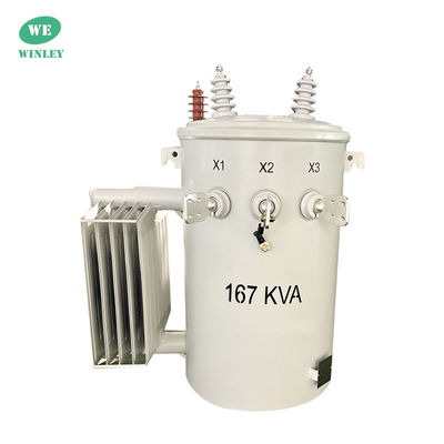 Transformador de distribución montado en poste de 167Kva de fase única Paso abajo 12.47KV 2 alambre sumergido en aceite Estándar IEEE