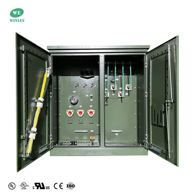 300Kva Transformador montado en una plataforma de tres fases con distribución sumergida de aceite 12870V a 208V Normas ANSI IEEE