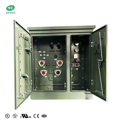 Transformador monofásico de pedestal de 15 kVA 200 Hz 2400V, alimentación en bucle, CSA, ANSI, estándar IEEE, transformador de distribución lleno de líquido